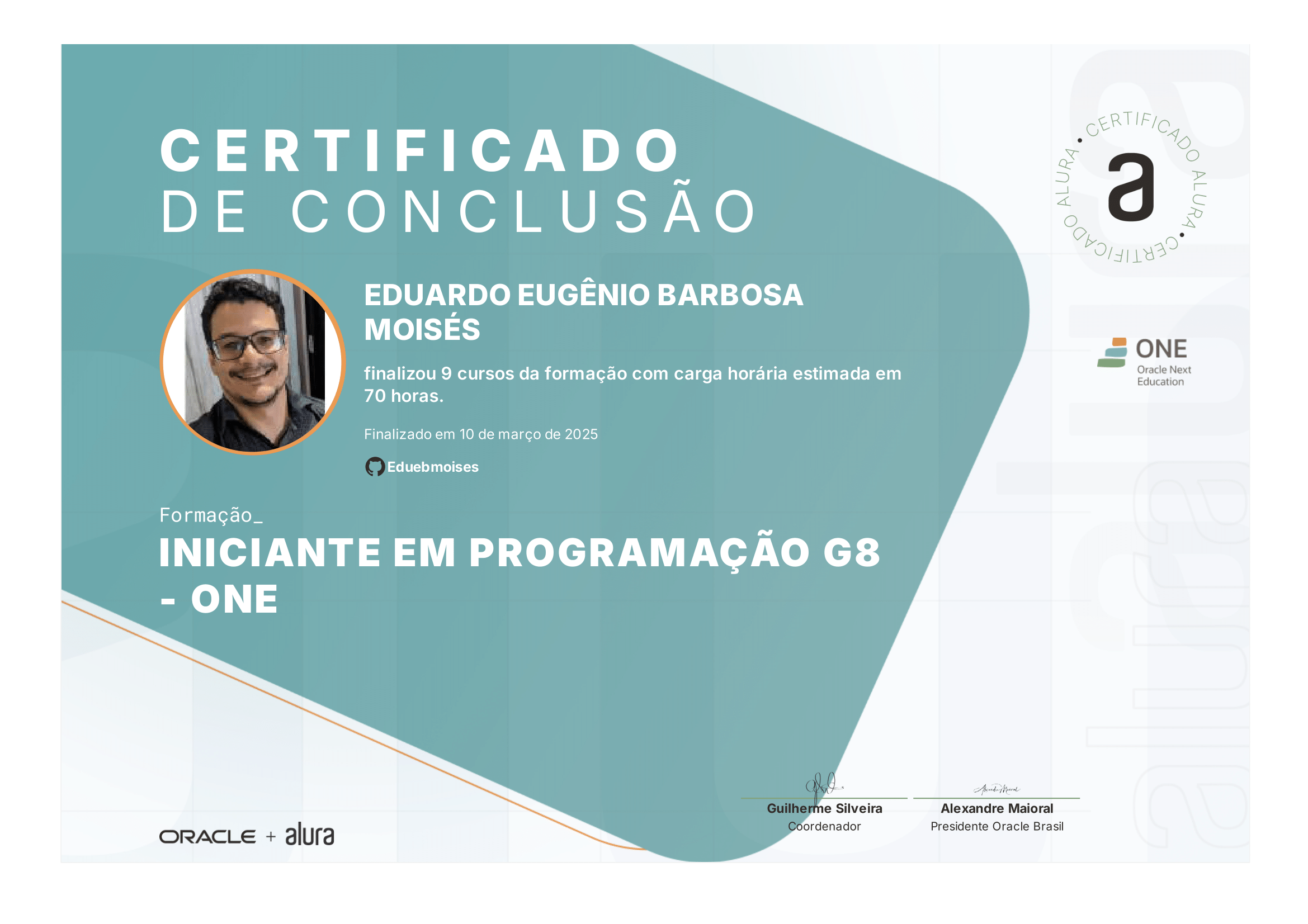 certificado Iniciante em Programação G8 - ONE
